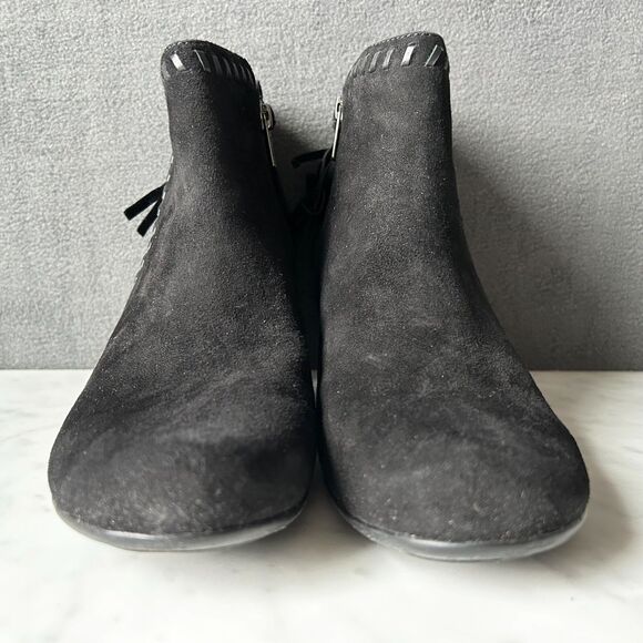 Earthies Zurich Black Suede Leather Booties Fringed Western - Women's Size 9 - Picture 4 of 9